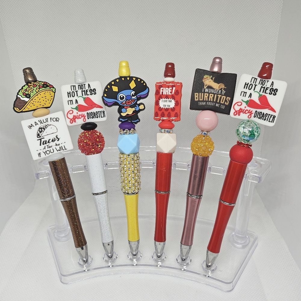 Cute Spicy Taco and Mexican Mariachi Beaded And Bling Pen- Black Ink